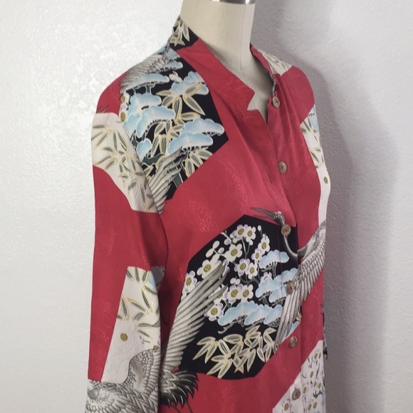 Citron Silk Japanese Print Shirt M - Picture 4 of 6